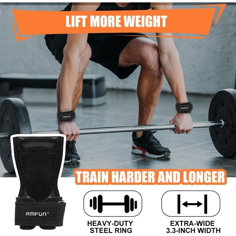 AMFUN Lifting Straps Strength Training Lifting Straps Leather Non-Slip Grip