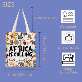 FUNYSO Africa Gift Africa Travel Souvenir Gift Africa Vacation Gift Africa Is Calling And I Must Go Tote Bag (AFRICA IS UK)