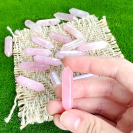 ZHIYUXI 20 PCS Rose Quartz Healing Crystals Wands Hexagonal Pointed Crystal Set Crystals and Healing Stones Reiki Energy Balancing Healing Crystals Set Gemstones Meditation Therapy Decoration Gifts