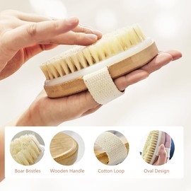 2 Pack Dry Brushing Body Brush for Lymphatic Natural Bristle Exfoliating with Massage Nodes Blood Circulation Improvement