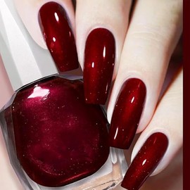 COSMOO- Esmalte de uñas rojo vino de 12 ml, laca de uñas de secado rápido de color rojo burdeos, esmalte de uñas súper brillante, D                   