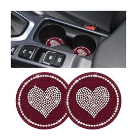 ipelo Heart Bling Car Cup Holder Coaster, 2PCS Universal Crystal Rhinestone Loving Heart Car Coasters, Cute Vehicle Anti-Slip Drink Cup Mat, Auto Interior Accessories Universal for Women (Coffee)