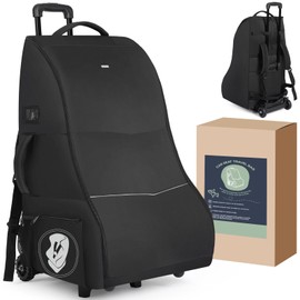 DerBiedersinn Car Seat Travel Bag with Wheels & Backpack Straps – Padded Airplane Car Seat Carrier for Airport Travel – Airline Approved Gate Check Bag for Parents， Black