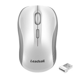 LeadsaiL Wireless Mouse, 2.4G Wireless Mouse Quiet with USB Receiver, 1600 DPI Optical Tracking, 4 Button Mice, for Left and Right Handed Users, Compatible with PC, Mac, Laptop, Windows - White