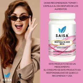 Biotina 10,000 mcg + Colágeno + Ácido Hialurónico + Magnesio | 500 Cápsulas | Cabello, Piel y Uñas | Saisa Herbal Premium