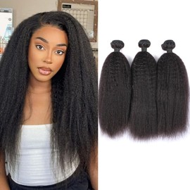 ELIHAIR Kinky Straight Human Hair 3 Bundles For Black Women African Americans Pre Plucked Hairline 16"16"16"