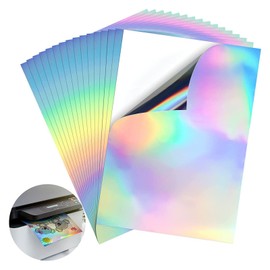 20Pcs Printable Holographic Sticker Paper A4 Dries Quickly Waterproof PET Rainbow for Ink Jet Printer