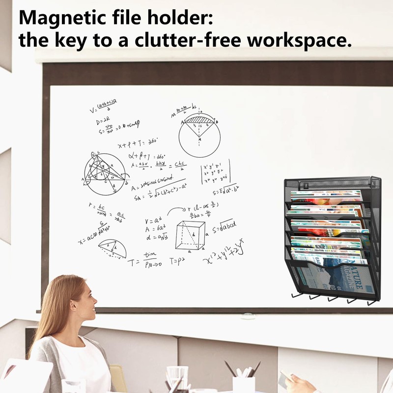 KZWKRG 6 Tier Magnetic File Holder with Hook, Magnetic File