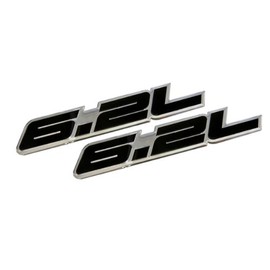 6.2 Liter Engine Aluminum Emblems Badges in Silver and Black - 4.5" Long Pair