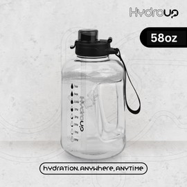 HYDROUP Gallon Water Bottles 58 Oz | Waterbottle with Straw and Chug Lid | Leakproof Clear Water Bottle | BPA-Free Water Jug | Large Water Gallon for Gym, School & Sports (Clear/Black)