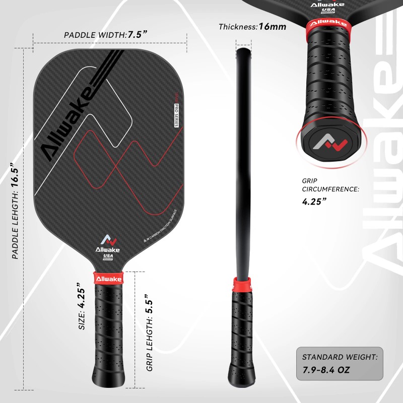ALLWAKE 3K Raw Carbon Fiber Pickleball Hot Pressing Technology 16MM