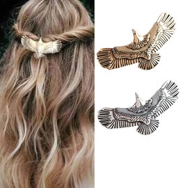 Danshinbow 2pcs Vintage Eagle Hair Pin Metal Hair Clips Gold and Silver Thick Hair Accessories for Women Girls