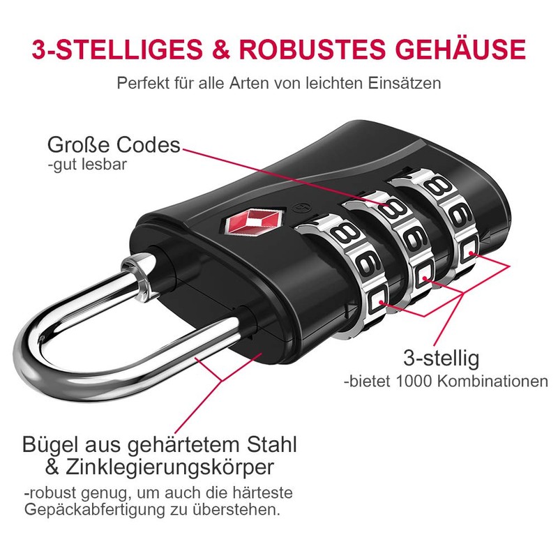 ZHEGE TSA Suitcase Locks, Luggage Locks, Padlocks, 3 Digit Locks