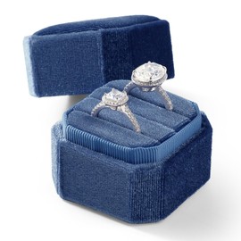 Papten 3 Slots Ring Box Velvet Ring Gift Box Wedding Day For Proposal, Engagement, Wedding, Mother's Day, Valentine's Day (Blue)