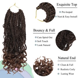 Goddess Box Braids Crochet Hair 10 Inch Bohemian Box Braids Crochet Hair with Curly Ends Boho 3X Synthetic Crochet Braiding Hair for Black Women (7 pack, 1b/30#)