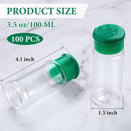 100 Pcs Plastic Spice Bottles Spice Jars Seasoning Jars Spice Bottles Spice Shaker Plastic Jars 3.3 Oz/ 100ml Seasoning Shaker with Shaker Lids for Storing Spice (Green Lid)