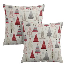 Wnoesat Christmas Throw Pillow Covers 18x18 Set of 2 Geometric Colorful Winter Xmas Tree Decorative Pillow Cases Outdoor Modern Farmhouse Holiday Red Gray Grey Cushion Case for Couch Sofa Bed