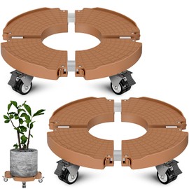Goovilla Plant Stand with Wheels Heavy Duty, 2Pack Adjustable 15-22 Plant Caddy with Lockable Caster Wheels 440LBS, Rolling Plant Stand/Dolly/Roller for Indoor Outdoor Large Planter, Flower Pot,Khaki