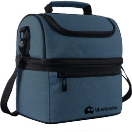 Bluelander Lonchera Portátil para Adulto de Dos Pisos Aislamiento Térmico, Bolsa Hielera de Almuerzo para Hombre y Mujer con Asas, Correa Ajustable Para Hombro, Impermeable y Térmica (Azul Rey)