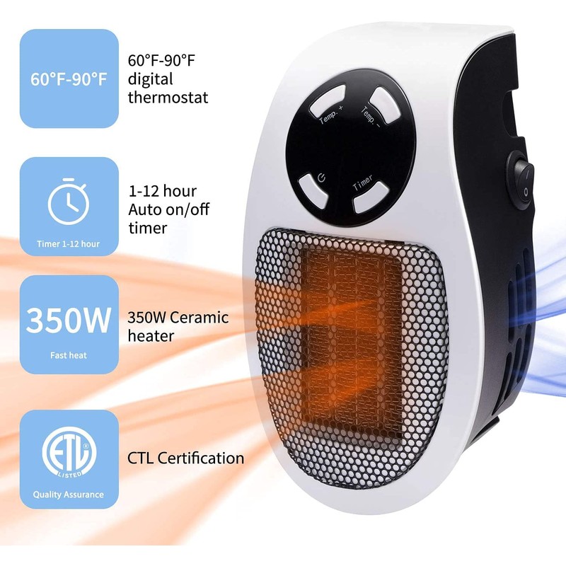 Brightown 350W Space Heater: Programmable Wall Outlet Space Heater As