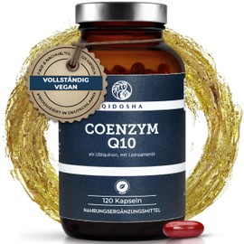 QIDOSHA® Coenzym Q10 Kapseln hochdosiert, 200mg Coenzym Q10 flüssig je Kapsel, 120 vegane Softgel-Kapseln im Apothekerglas, eingebettet in Leinsamenöl für optimale Bioverfügbarkeit, Q10 als Ubichinon