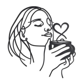 KOYILTD Woman and Coffee Wall Art Metal Kitchen Wall Decor Coffee Bar Sign Modern Wall Art Minimalist Woman Wall Art Black Wall Decorations for Home Living Room Kitchen (Elegant)