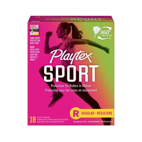 Playtex Sport Tampon, Regular Absorbency, Unscented, 18 Count (Pack of 2)