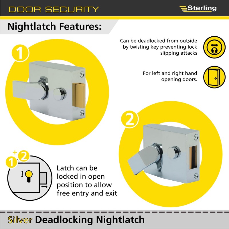 Sterling NLC101 Dead Lock Standard Night Latch Plate, Chrome