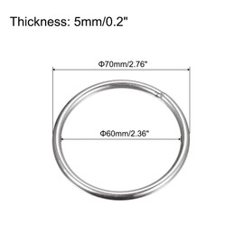 sourcing map 304 Stainless Steel O Rings, 4pcs 70mm(2.76") Outer Dia. 5mm Thickness Multi-Purpose Metal Welded O-rings Round Rings for Hardware Luggage Accessories