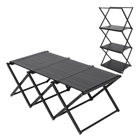 Portable Collapsible Table 3Tier Storage Racks Dual Purpose Folding Lightweight Aluminum Roll Up Large 3ft for Indoor Outdoor Picnic Backyard Camp Kitchen