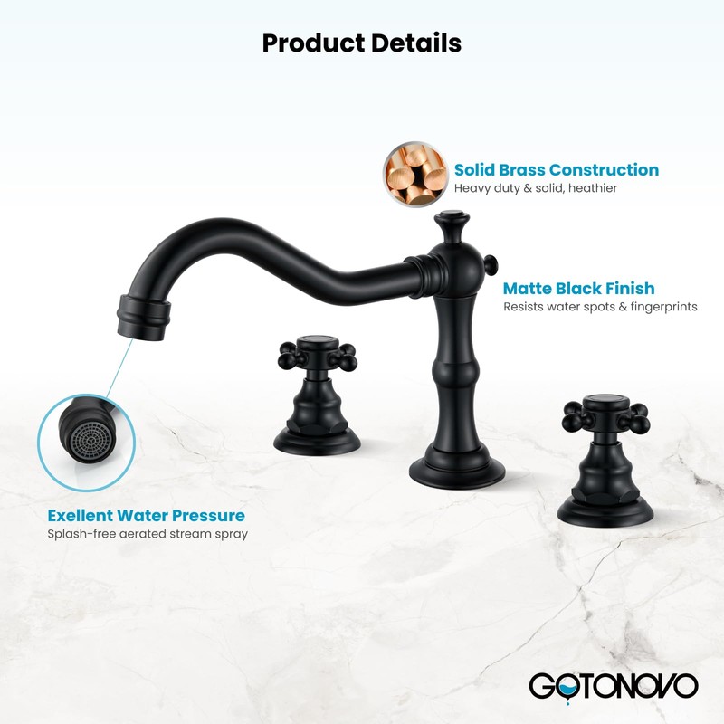 gotonovo 3 Hole Widespread Bathroom Sink Faucet Double Cross Handle