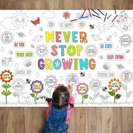 Naozinebi Never Stop Growing Coloring Poster for Kids Giant Coloring Poster Large Positive Affirmation Coloring Tablecloth Jumbo Coloring Books for kids Classroom Home Birthday Party Supplies Favor