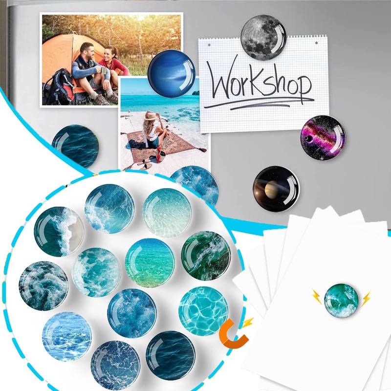 Fridge Magnets, Pack of 12 Glass Colourful Fridge Magnet, Magnets