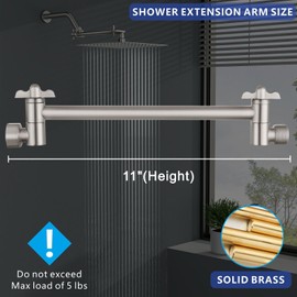 Voolan 11 Inch Shower Extension Arm with Lock Joints, Adjustable Height and Angle, Premium Solid Brass Anti-leak (Brushed Nickel)