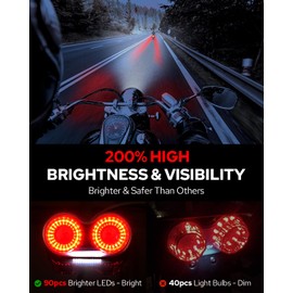 Benlari Upgraded Motorcycle Tail Light, 90LEDs Brake Lights, IP67 Waterproof Turn Signals Running with License Plate Bracket Fit for Street Bike Cruiser Chopper Bobber (Smoke)