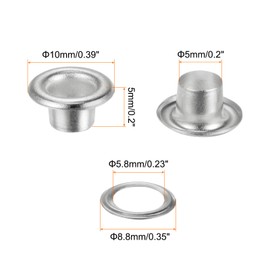 HARFINGTON 100 Set Color Round Grommets 5mm 3/16" Hole Metal Eyelets with Washers for Scrapbooking Shoes Clothes Leather Canvas, Silver Tone