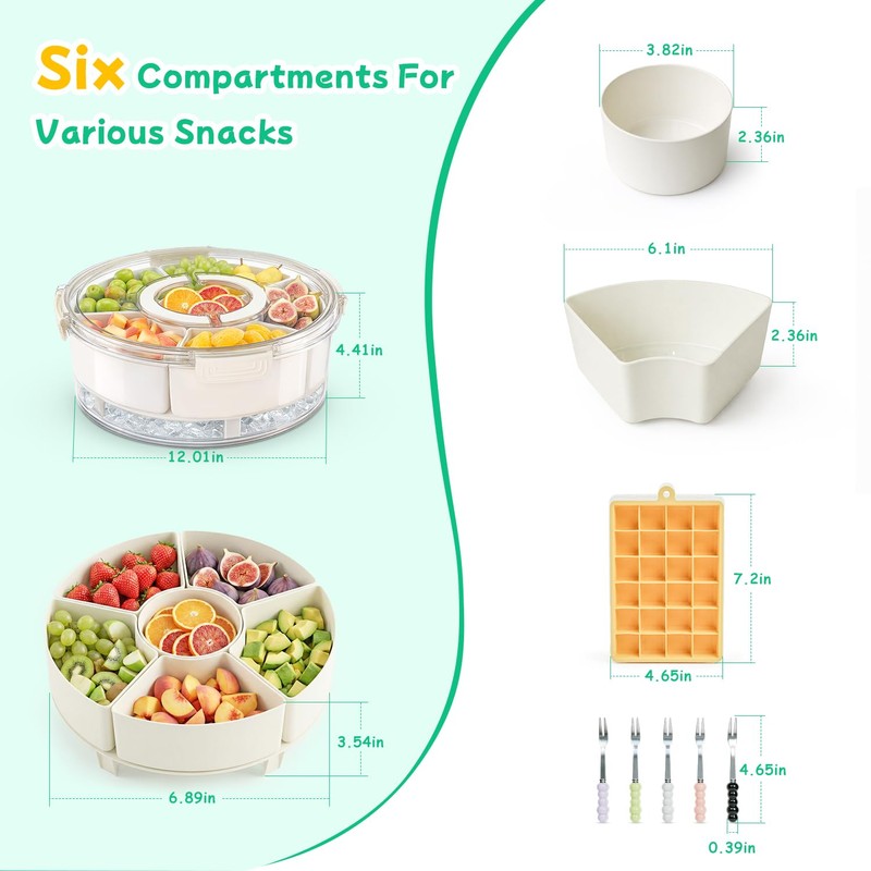 Divided Serving Tray with Lid and Handle, Rounded Snackle Box