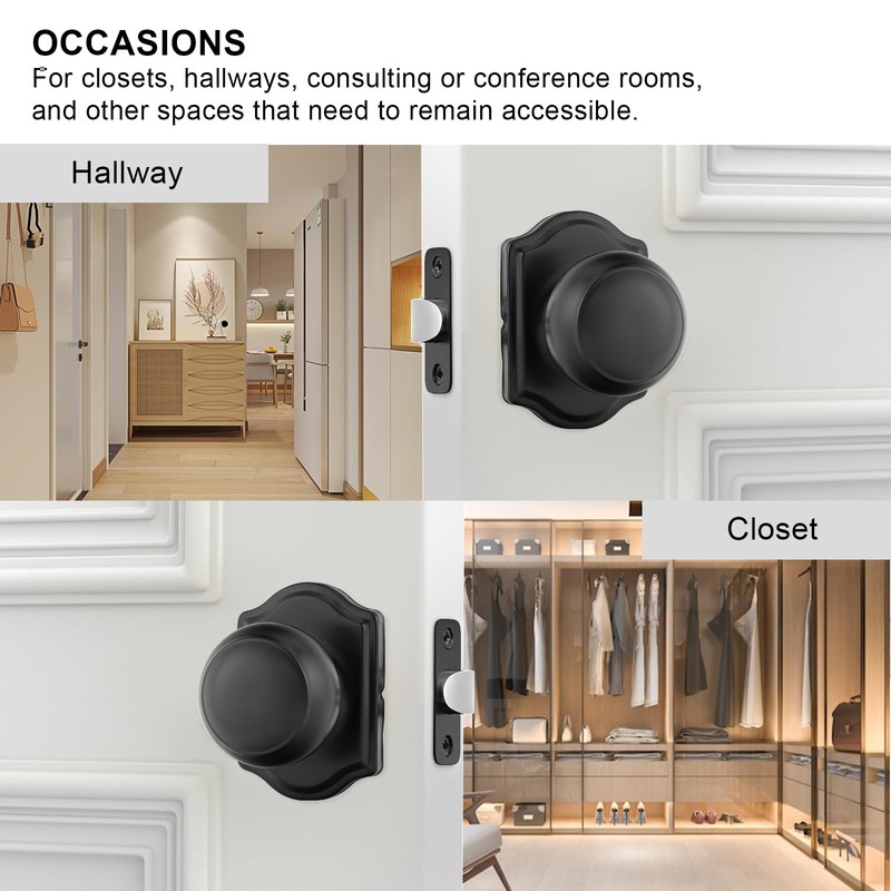 goldenwarm 6 Pack Matte Black Passage Door Knobs, Closet Door