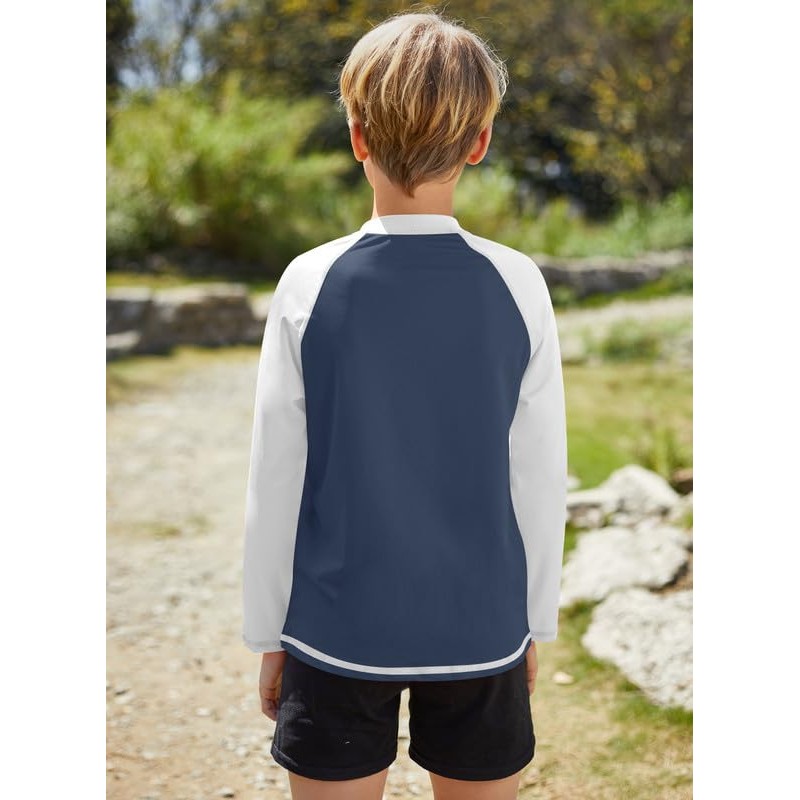 BesserBay Boys' Long-Sleeved Stand-Up Collar UV Shirt 1/4 Zip Rash