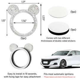 Augeny Bling Car Engine Start Button Cover, Rhinestone Key Ignition Knob Ring, Sparkling Push to Start Button Sticker for Women, Universal Car Accessories for Interior Decoration (1PC, White)