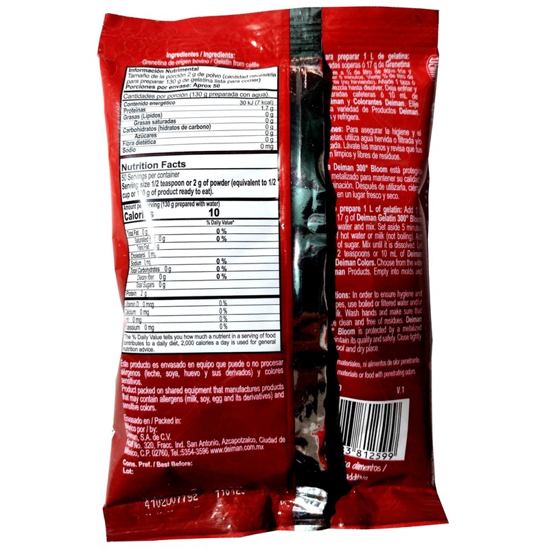 Grenetina 300 Bloom sin sabor - Polvo para preparar gelatinas,
