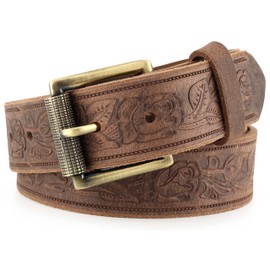 F&L CLASSIC Genuine Full Grain Western Engraved Tooled Leather Belt Strap or Belt 1-1/2" w/Snaps for Interchangeable Buckles,USA,Buffalo vintage,112-04,size 30