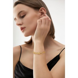ENSEFEN Dainty Gold Knot Cuff Bracelet with Cubic Zirconia Adjustable Open Bangle for Women Fashion Minimalist Gold Bracelets