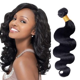 Virgin Remy Peruvian Body Wave Hair Extensions - Unprocessed Peruvian Wavy Hair Weave Bundle, Natural Off Black Color - 22 Inch
