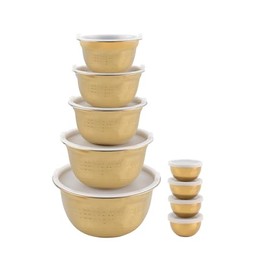 COOK WITH COLOR Mixing Bowls with Airtight Lids, Stainless Steel Bowl, Nesting Salad Bowls for Kitchen Use, Gold - Hammered
