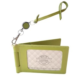 HERBE Pass Case, 4 Side Storage, Cowhide Leather Reel Strap, Rotatable, Made in Japan, mint