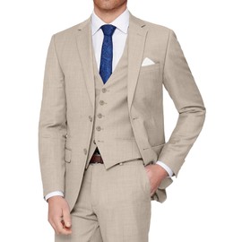 WOMS 3 Piece Suit for Men Wedding Suit Business Suits Costume Solid Jacket Vest Pants Tuxedo Brown XL