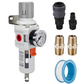 NANPU 3/8 inch BSP Compressed Air Filter Regulator - 5 μm Brass Filter Element, Pressure Gauge (0-10 bar), Poly Shell, Semi-Automatic Drain, Bracket