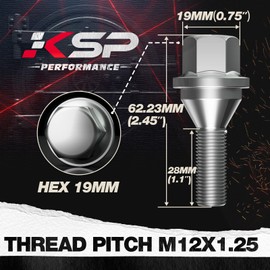 KSP 20pcs ET Wheel Lug Bolts M12x1.25 for 2018-2024 Je/ep Renegade Cherokee Compass Dodg-e Dart, 19mm Hex 28mm Length One-Piece Wheel Bolts Replaces 6509933AA 611-005, Chrome
