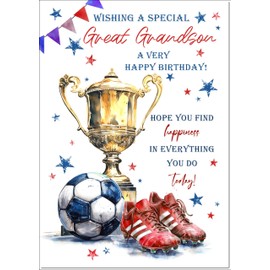 doodlecards Great Grandson Birthday Card Footballer's Trophy Large A4 Size with Plain Envelope